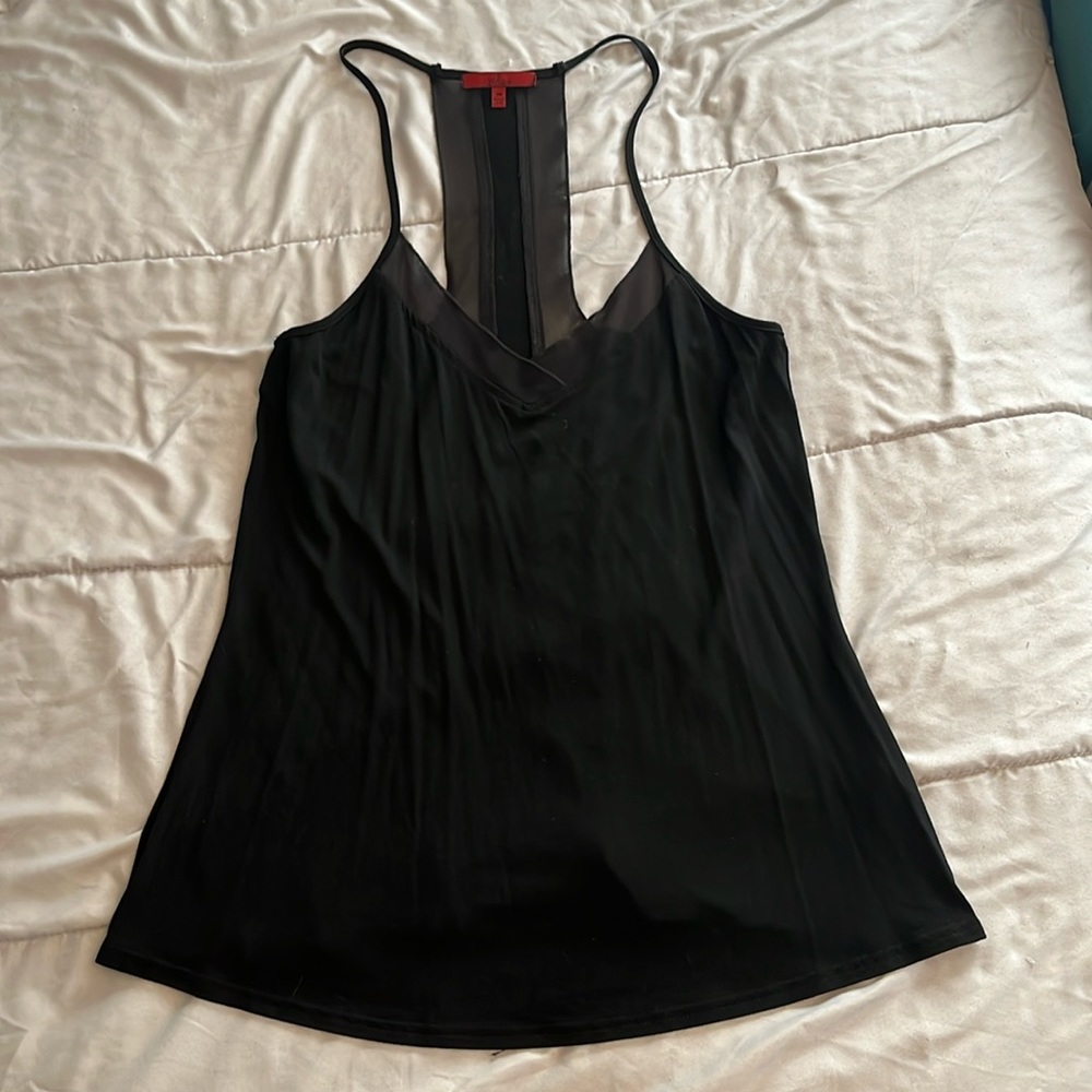 Black v neck spaghetti strap tank top